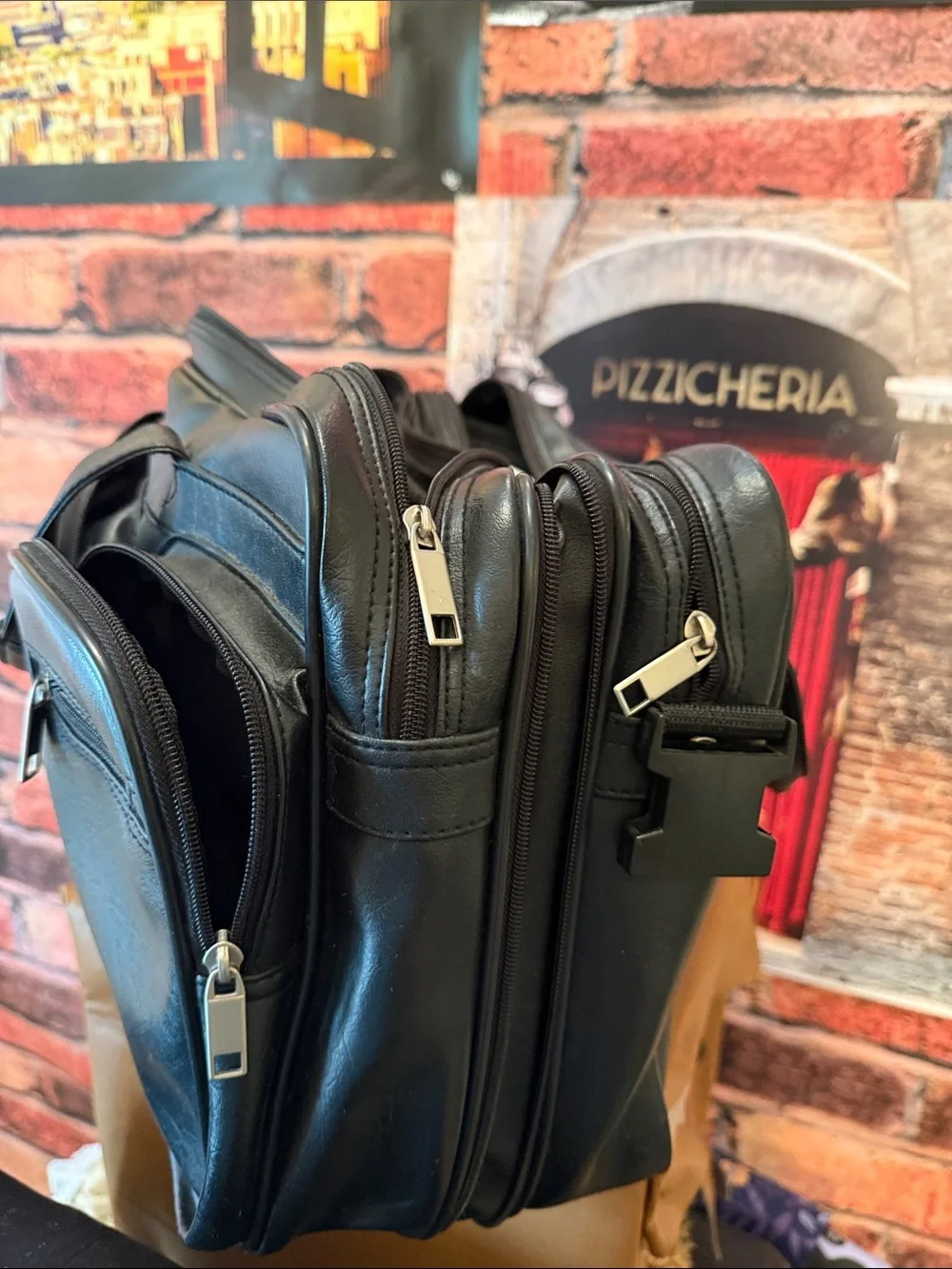 Black Leather Laptop Business travel Briefcase